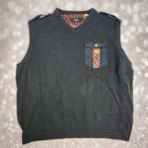 Pelle Pelle Black Cotton/Acrylic Sweater Vest, Men's 4XL